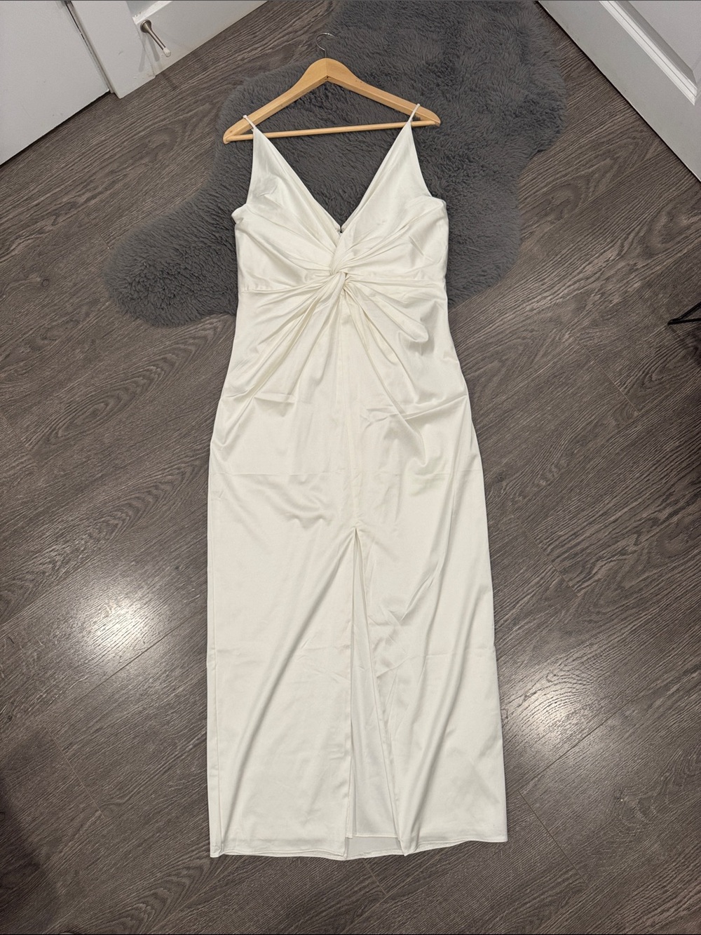 Abercrombie & Fitch White Twist-Front Midi Slip Dress